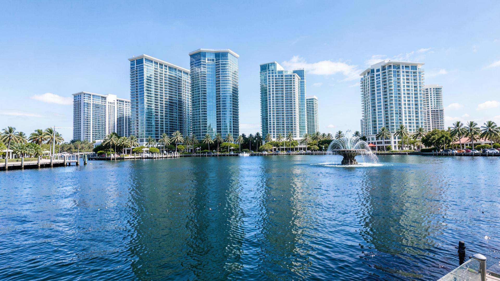 Florida city skyline across the water