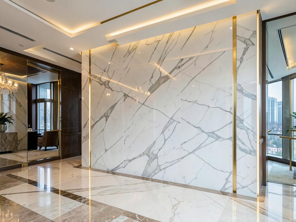 Polished marble slab wall and floor detail