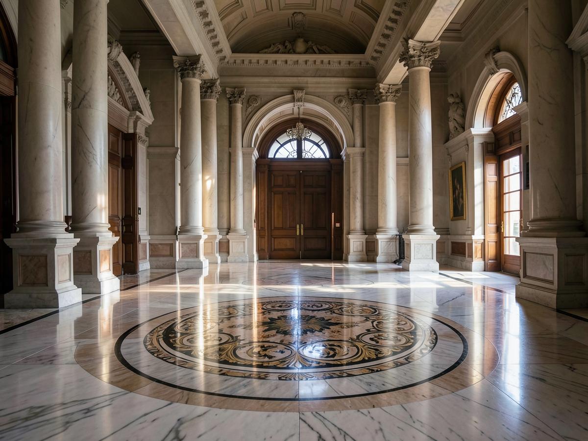 Marble floor restored to a polished finish