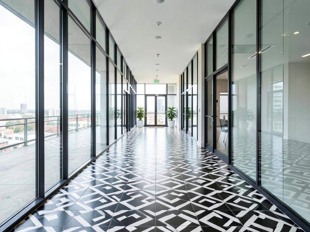 Large-format porcelain tile floor in a commercial interior